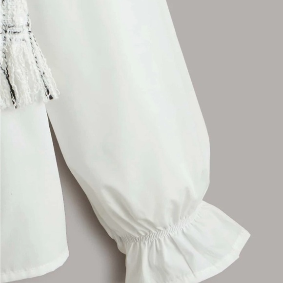 SHEIN Plus size (4X) Plaid Tweed Panel Raw Cut Flounce Sleeve Blouse - Picture 2 of 4